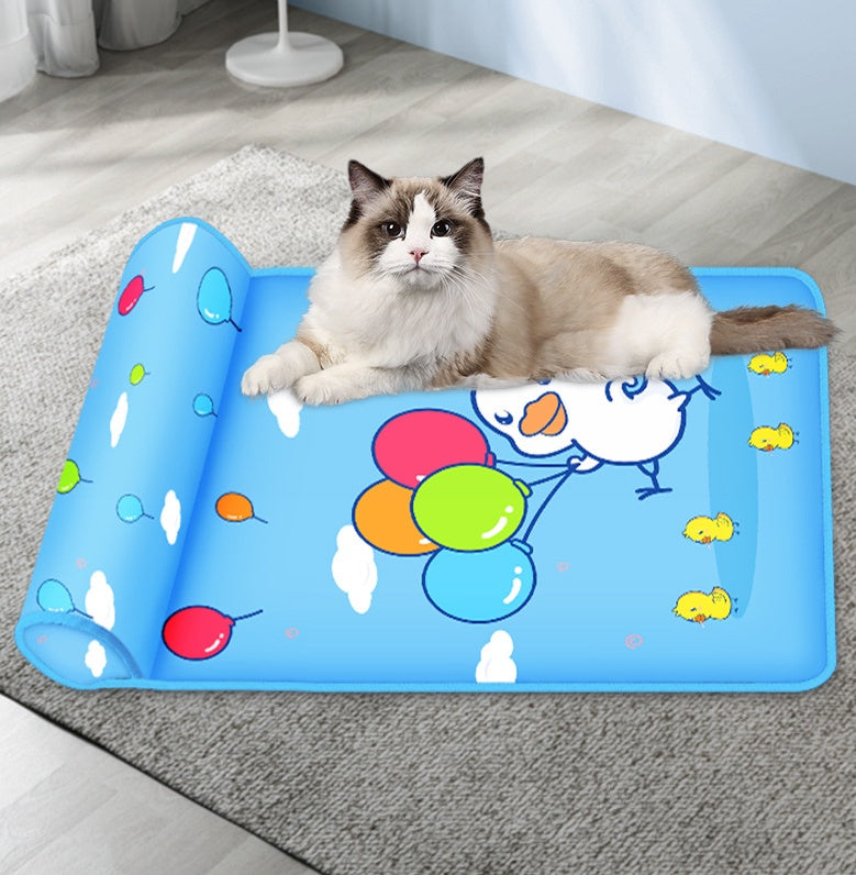 Print Cooling Dog Mat with Pillow Washable Breathable Bed for Pets