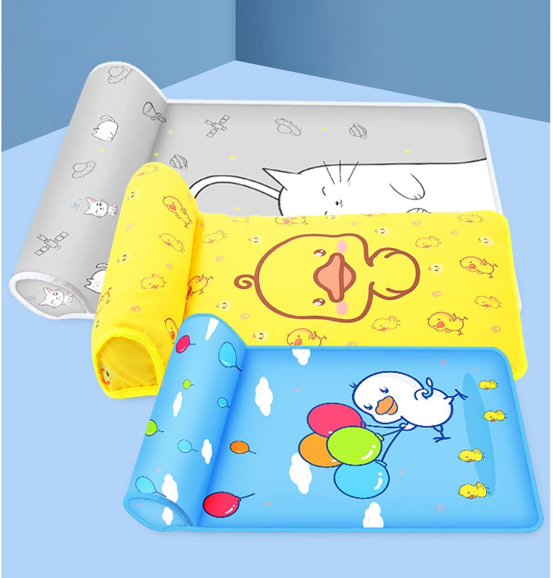 Print Cooling Dog Mat with Pillow Washable Breathable Bed for Pets