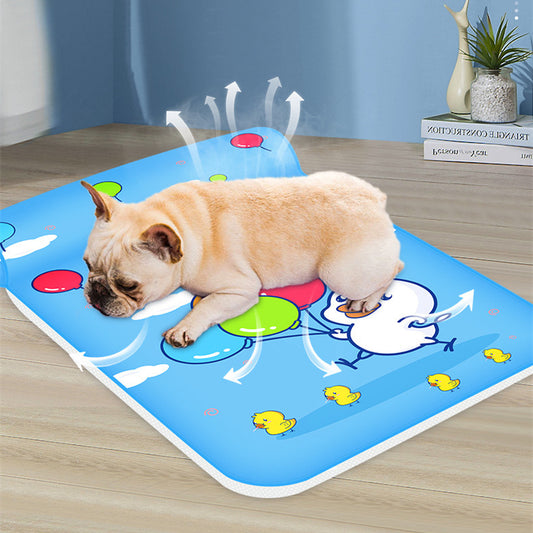 Print Cooling Dog Mat with Pillow Washable Breathable Bed for Pets